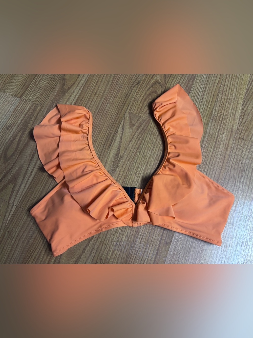 Ruffled V-Neck Women's Swim Top in Peach Orange